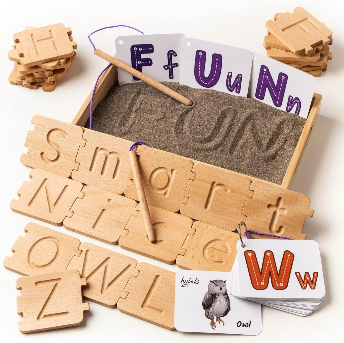 Hulats Learn to Write: Portable Wooden Alphabet Letter Tracing Sensory Pad Board - Toddler Writing Practice for Kids Age 3-5, Montessori Toys for 3+ Year Old, Letter Tracing for Kids 3-5 Writing Tools