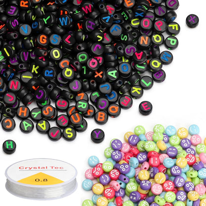 SUTOUG 1000PCS Colourful Letter Beads for Threading, 4 x 7 MM Acrylic Round Alphabet Beads for Jewellery DIY Making Crafts Bracelets Necklaces Ornaments