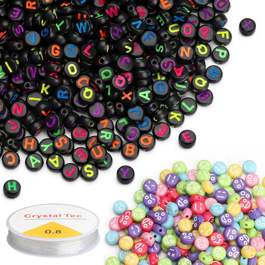 SUTOUG 1000PCS Colourful Letter Beads for Threading, 4 x 7 MM Acrylic Round Alphabet Beads for Jewellery DIY Making Crafts Bracelets Necklaces Ornaments