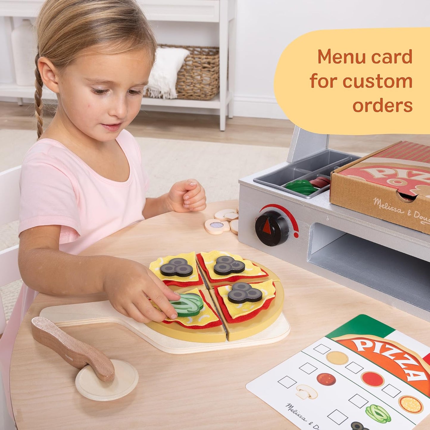 Melissa & Doug Top & Bake Wooden Pizza Counter, Kids Kitchen Playset with Play Food & Play Kitchen Accessories, Preschool Toys for Girls & Boys Ages 3+ - FSC Certified