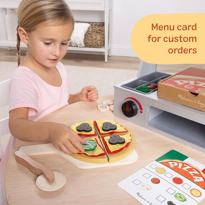 Melissa & Doug Top & Bake Wooden Pizza Counter, Kids Kitchen Playset with Play Food & Play Kitchen Accessories, Preschool Toys for Girls & Boys Ages 3+ - FSC Certified