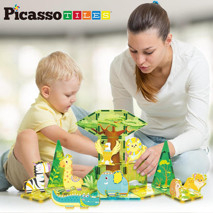 PicassoTiles Magnetic Tiles Magnet Tile Building Blocks Marine Animal World Themed Set with 8 Ocean Character Action Figures STEM Learning Toy Construction Toddlers Boys Girls Ages 3+ PTQ25