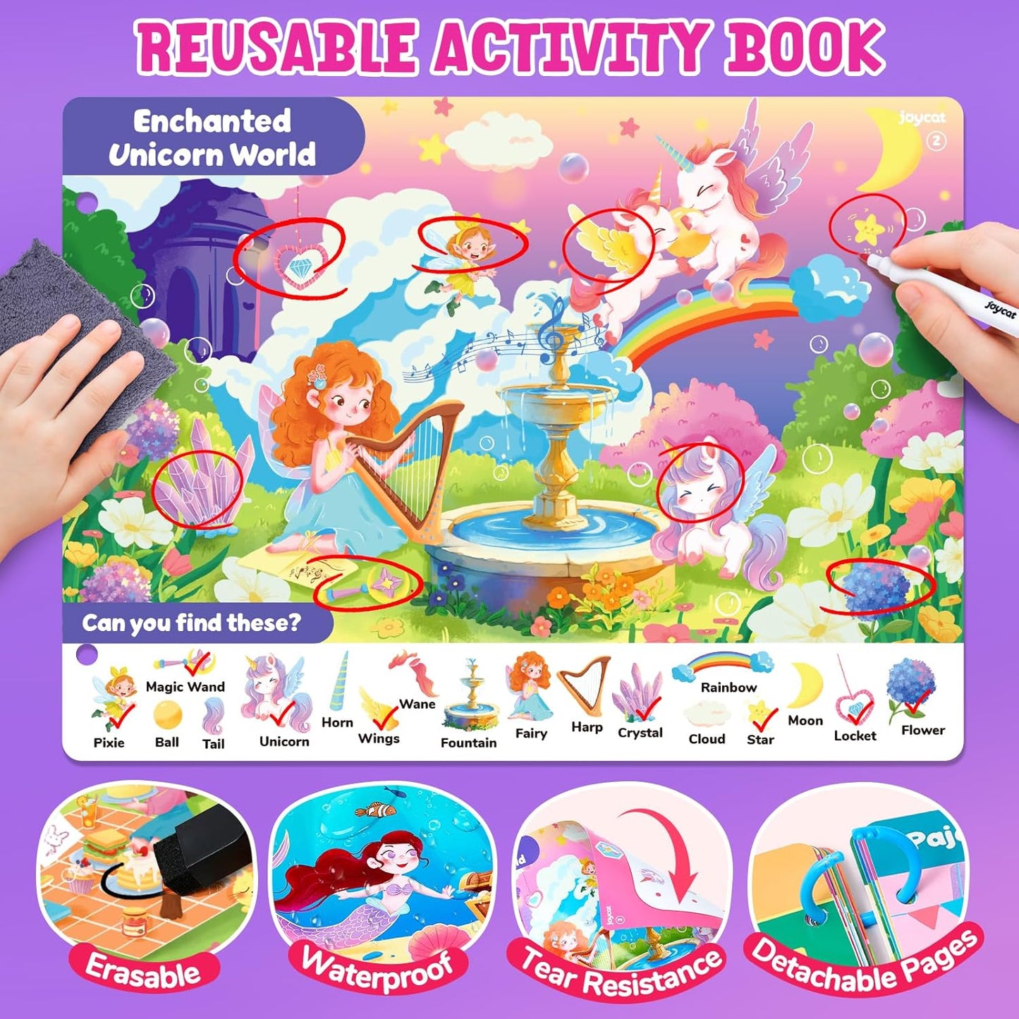 JoyCat Seek & Find Game Books - Preschool Learning Activity for Toddlers & Kids Ages 3-5, Travel Activities Toys for Road Trip Car Airplane, Busy Book, Birthday Gifts for Girls and Boys Ages 4-8