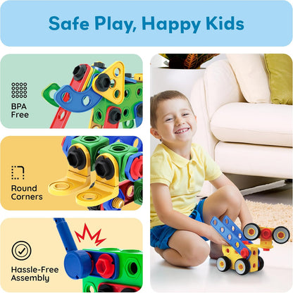 PicassoTiles 152pc STEM Construction Toy Building Set for Kids Ages 3+ Includes Power Drill, Ratchet, Idea Book, Storage Box Educational Engineering Science Kit & Sensory Toys for Boys & Girls PTN152