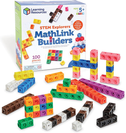 Learning Resources STEM Explorers MathLink Builders - 100 Pieces, Ages 5+ Kindergarten STEM Activities, Math Activity Set and Games for Kids, Mathlink Cubes Activity Set