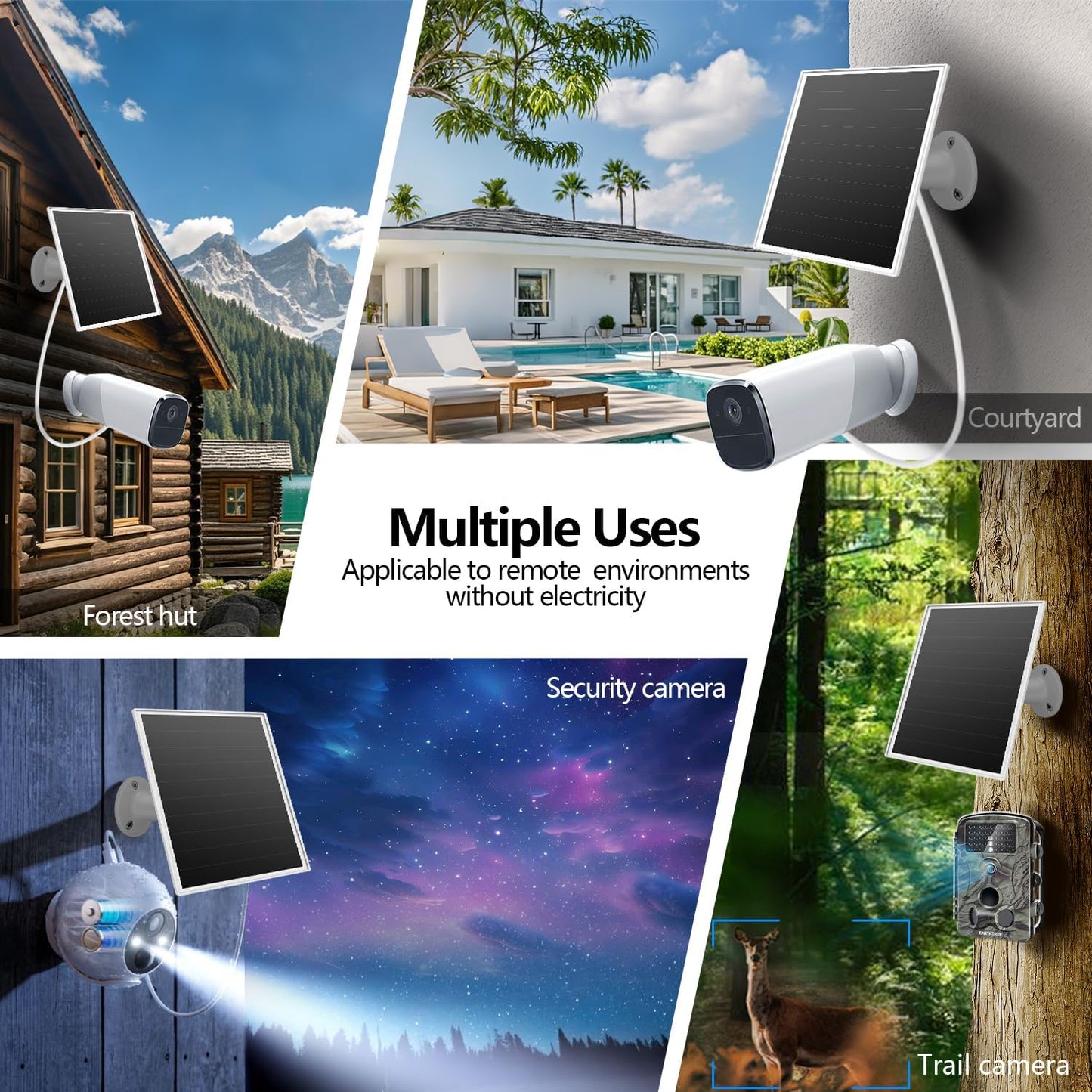 6W Solar Panel for Outdoor Security Camera with Micro USB & USB - C Port, Solar Panel Charger for Battery Camera, Fits Wyze/Reolink DC 5V Output, IP65/360° Adjustable, 9.8ft Cable, Fast Charging