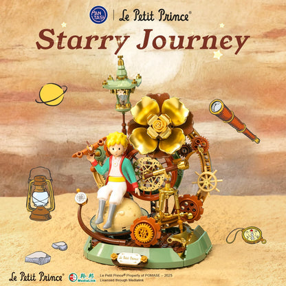 PANTASY The Little Prince – Starry Journey Building Set, Vintage Mechanical Pocket Watch-Inspired Model with Gears, Telescope & Golden Rose, Collectible Display Toy with Exclusive Prince Figure