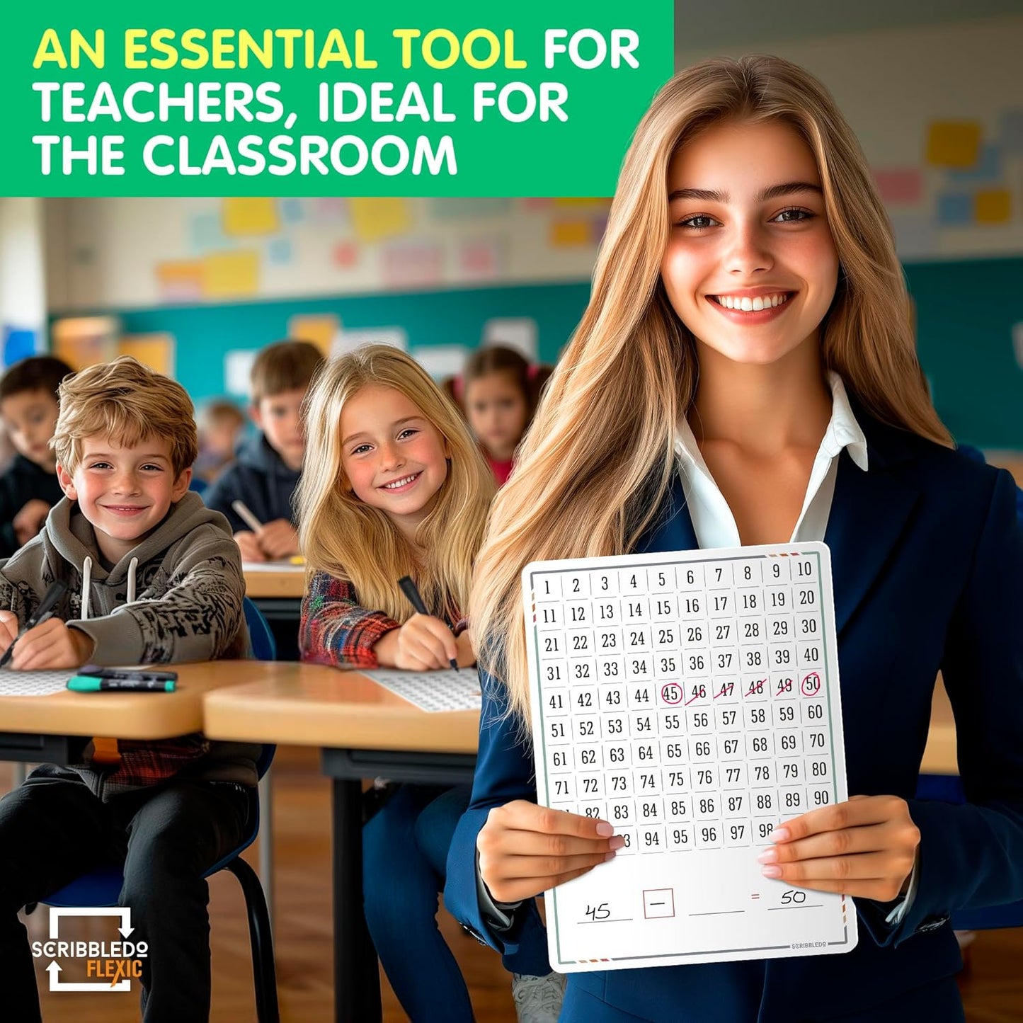 SCRIBBLEDO Dry Erase Number Chart for Students 9”x12” Small White Board Dry Erase Sheets Math Manipulatives 100 Chart for First Grade Classroom Supplies Kindergarten 1st Grade Teacher Pack 10 Sheets