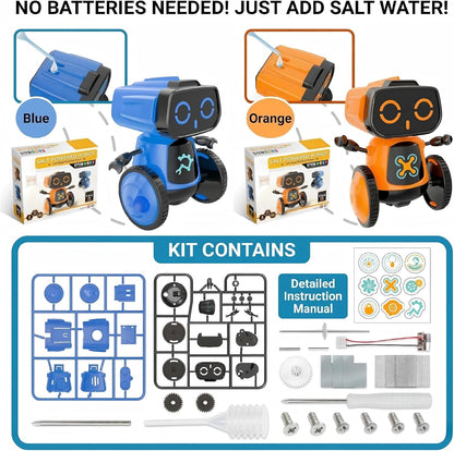 Science Saltwater-Powered Robot Kit, DIY STEM Gift Toys, No Batteries Required, Scientific Experiments, Creative Toy, Environmental Protection, for Festival & Birthday &Boys & Girls (Blue)