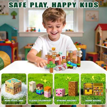 Magnetic Blocks Toys for Kids, 100 PCS Building Blocks Cubes, Stacking Magnetic Tiles Toys for Kids Toddlers Boys Girls Ages 3 4 5 6 7 8-12 Birthday Gifts Party Supplies (Underworld)