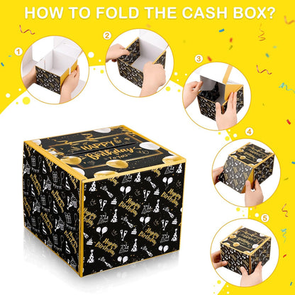 Birthday Money Box for Cash Gift Pull, Surprise Gift Boxes for Money, Money Holder Box with Pull Out Happy Birthday Card and 50Pcs Transparent Bags, Money Gift Ideas for Kids and Adults
