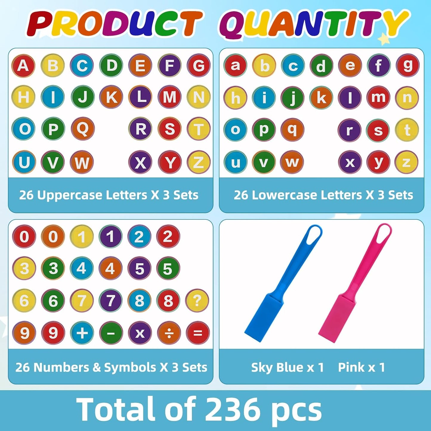 Coopay 234 Pcs Alphabets Numbers Chips and 2 Pcs Magnetic Wands - Toddler Learning Letters for Spelling, Reading Tools for Kids Science of Reading Manipulatives, Teaching Supplies Kindergarten