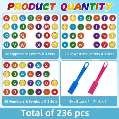 Coopay 234 Pcs Alphabets Numbers Chips and 2 Pcs Magnetic Wands - Toddler Learning Letters for Spelling, Reading Tools for Kids Science of Reading Manipulatives, Teaching Supplies Kindergarten