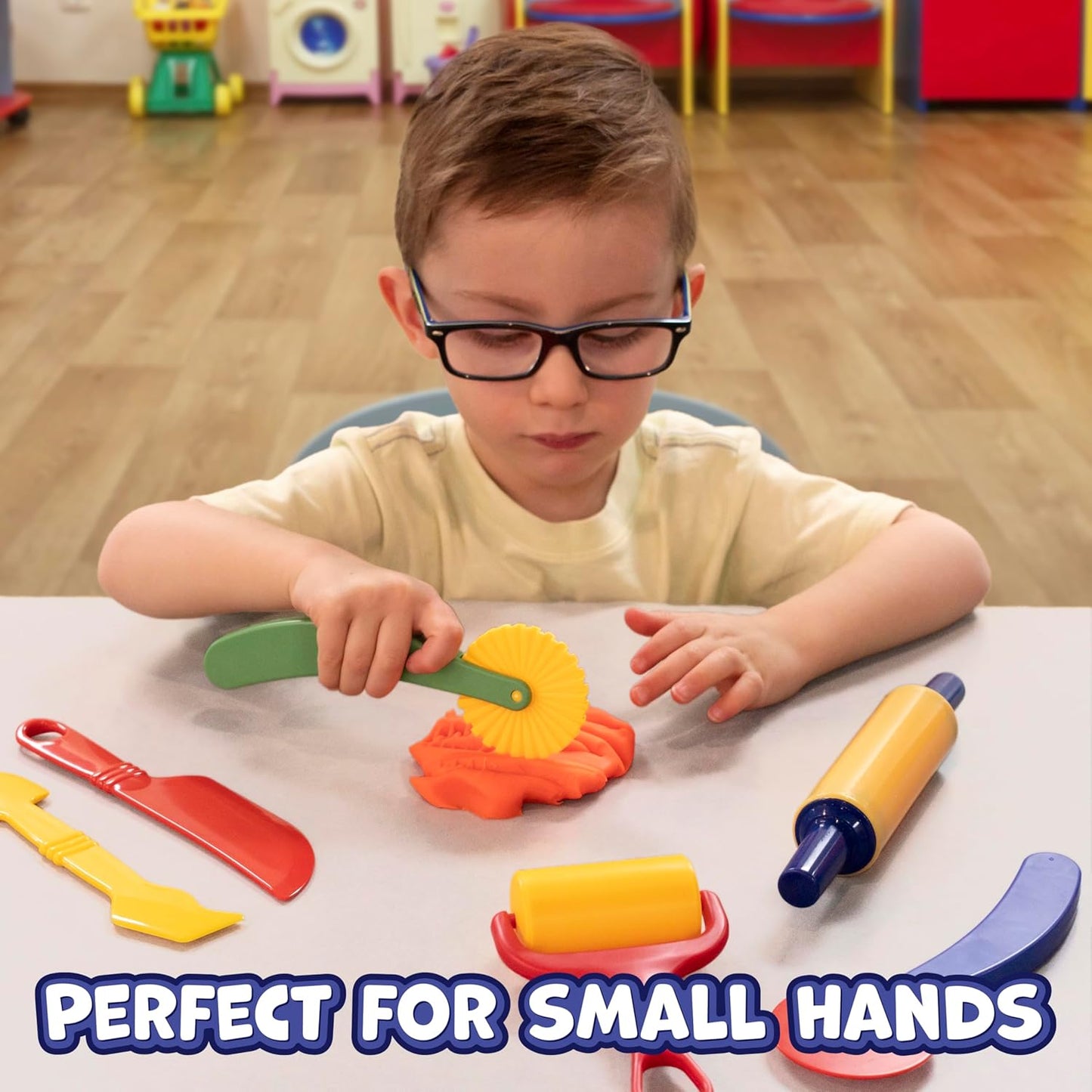 READY 2 LEARN Dough Tools | Set of 6 | Play dough Accessories | Roll, Cut, Mold and Flatten | Chunky Art Supplies for Toddler Crafts