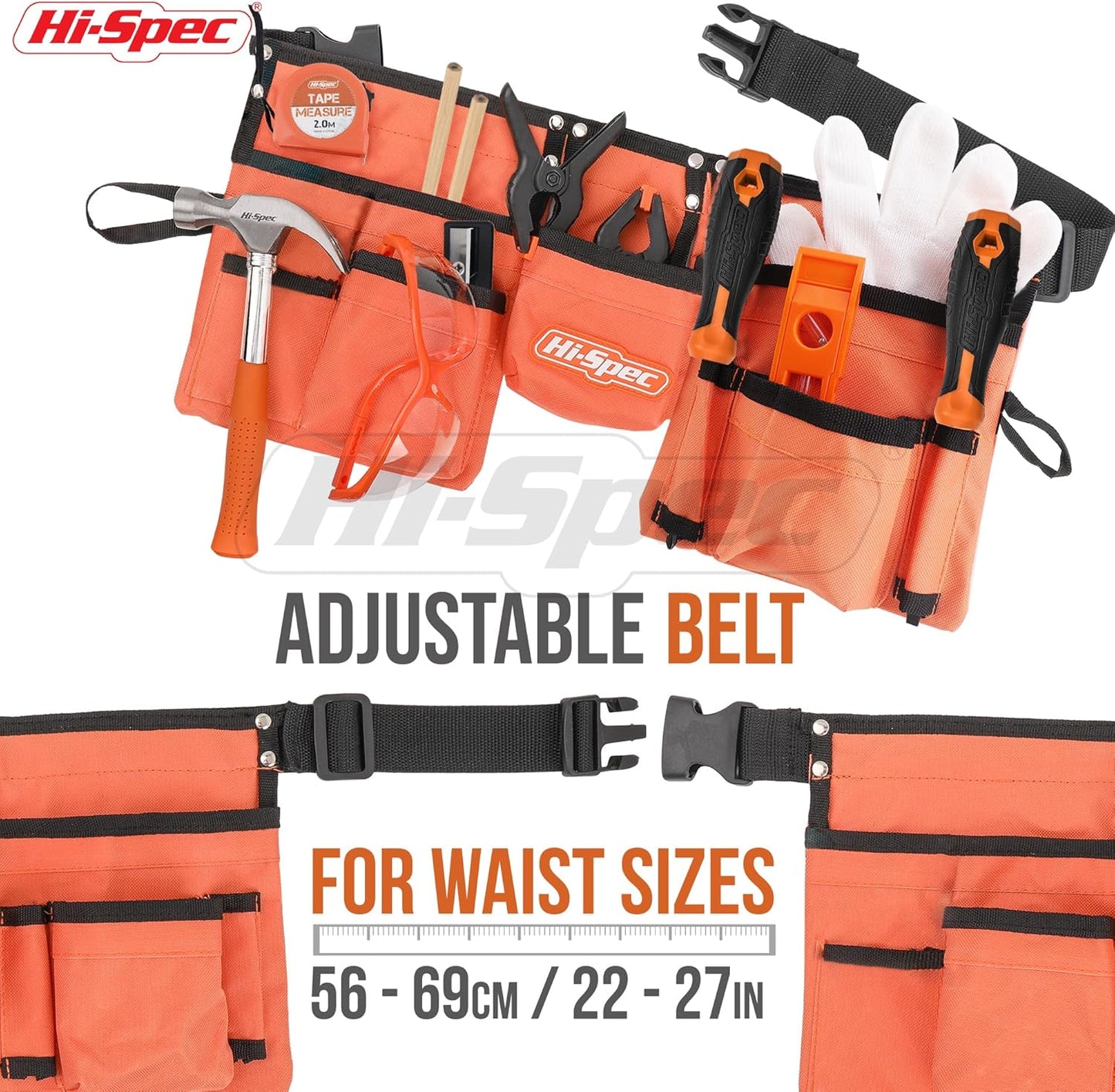 Hi-Spec 16pc Orange Kids Tool Kit Set & Child Size Tool Belt. Real Kit for DIY Building, Woodwork & Construction Learning for Kids