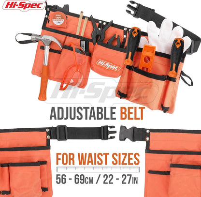 Hi-Spec 16pc Orange Kids Tool Kit Set & Child Size Tool Belt. Real Kit for DIY Building, Woodwork & Construction Learning for Kids