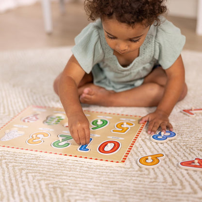 Melissa & Doug Wooden Lift & See Peg Puzzle Early Learning 2-Pack for Girls and Boys – Alphabet, Numbers