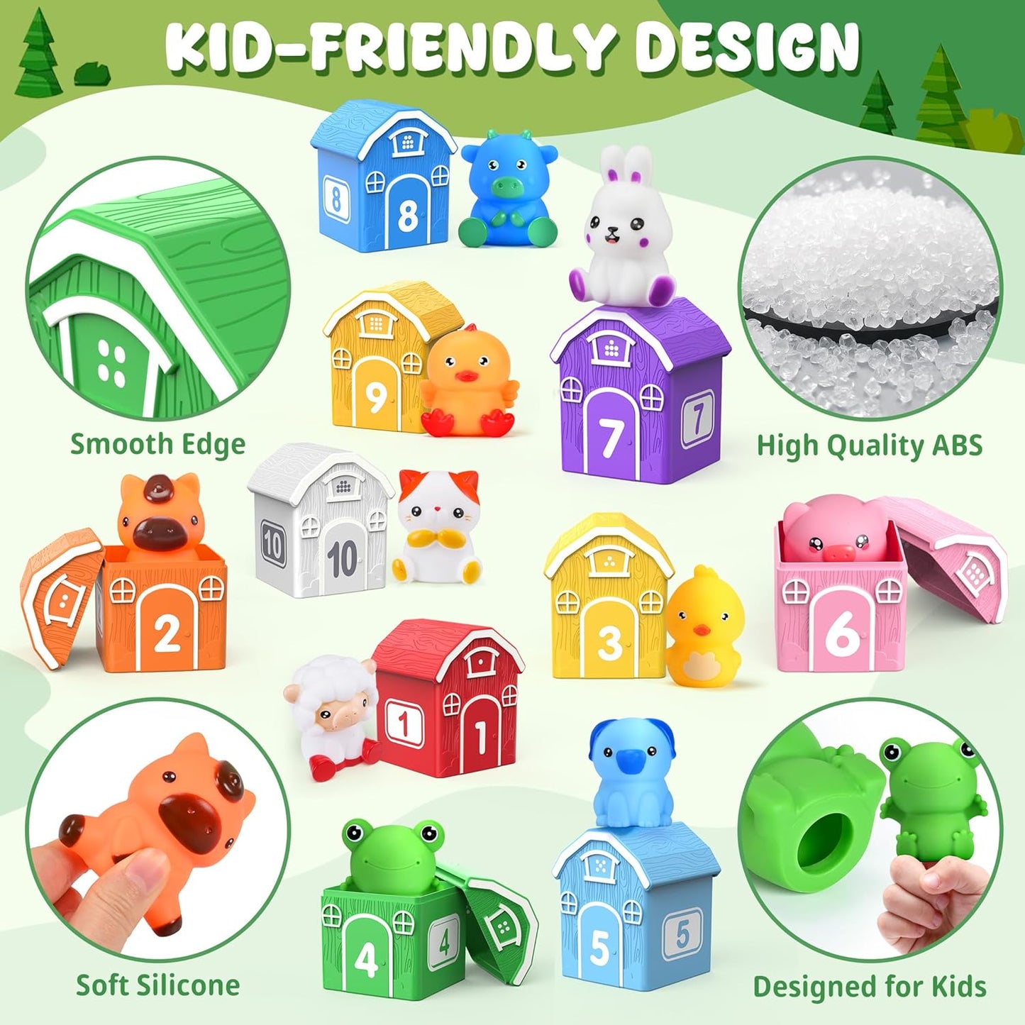 Montessori Toys for Toddlers 1 2 3 Years Old, Farm Animal Train Set with Counting Matching Sorting Activities 9 Barns, 10 Finger Puppets, 2 Stickers-Learning Toys for Baby Boys Girls, Preschool Gift