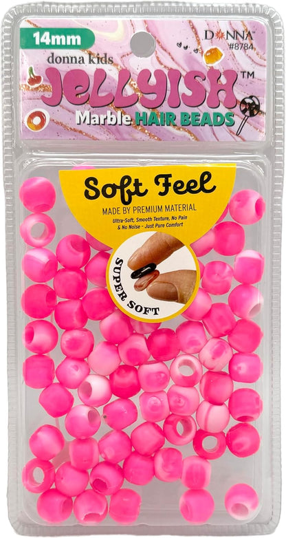 Donna Kids Jellyish Marble Hair Beads – 14mm Soft Silicone Bead with Threading Tool – Pain-Free, Noiseless Beads for Braids & Ponytails – Tangle-Free Design (Lavender)