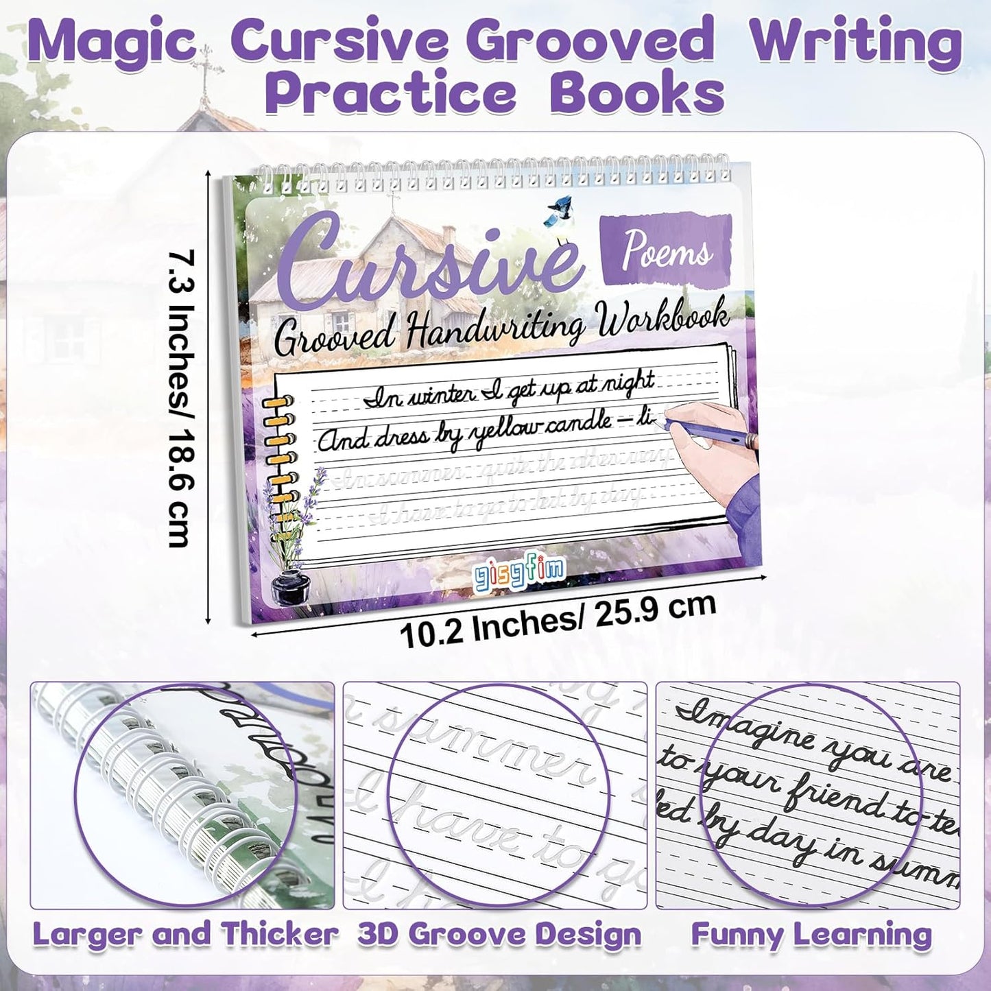 gisgfim Grooved Cursive Handwriting Workbook Magic Reusable Grooved Cursive Handwriting Practice Guided Tracing with Disappearing Ink Pens for Beginners Kids Learning Activities Supplies (Sentence)