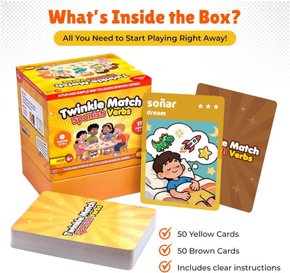 Spedemy Twinkle Match Spanish Card Game – 100 Vocabulary Matching Cards, Bilingual Games, Spanish Board Game for Kids, Beginners, Families, Homeschool & Classroom, juegos en español para la Familia