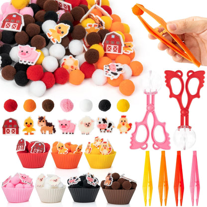 EZdhuawuse Summer Sensory Bin Fillers - 268P Fine Motor Toy Counting Sorting Set for Kid Birthday Easter Gift, Felt Phrases Heart Colorful Pom Poms Cup Clip for Preschool Education Activities