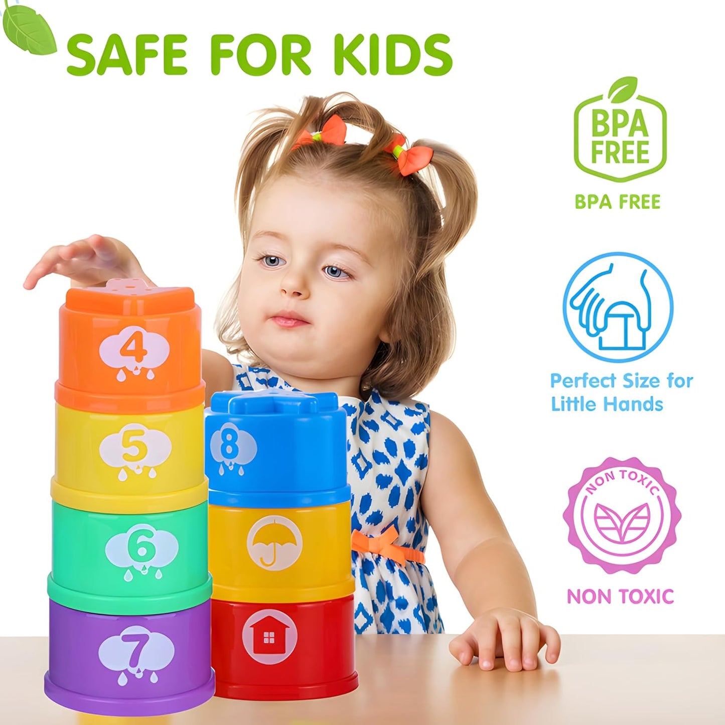 Bunny Baby Stacking Cups for Toddlers 1-3, Stacking Toys Plastic Stackable Cups for Babies 6-12 12-18 Months Toddler Toys 1-2 Nesting Color Learning Montessori Toy Gift for 1 Year Old Boy Girl