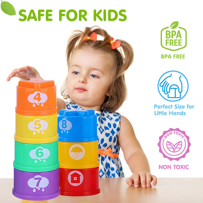 Bunny Baby Stacking Cups for Toddlers 1-3, Stacking Toys Plastic Stackable Cups for Babies 6-12 12-18 Months Toddler Toys 1-2 Nesting Color Learning Montessori Toy Gift for 1 Year Old Boy Girl