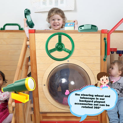 5 Pack Kids Playground Accessories Set Swingset Steering Wheel Plastic Telescope Safety Handles Telephone Toy for Outdoor Playhouse Playset (Color Set 4)
