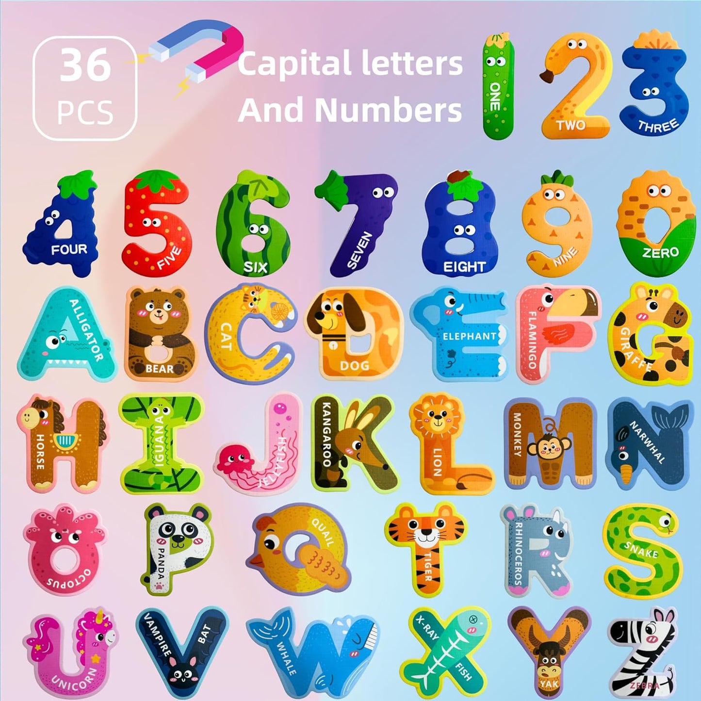 EHR Magnetic Letters, Colorful ABC Animal Alphabet Fridge Magnets, Suitable for Toddlers Aged 3 4 5 (Uppercase Letter)