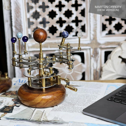 Solar System Model | Educational & Decorative Astronomy Orrery | Premium Brass Mechanical Planetarium (8" Earth & Moon)