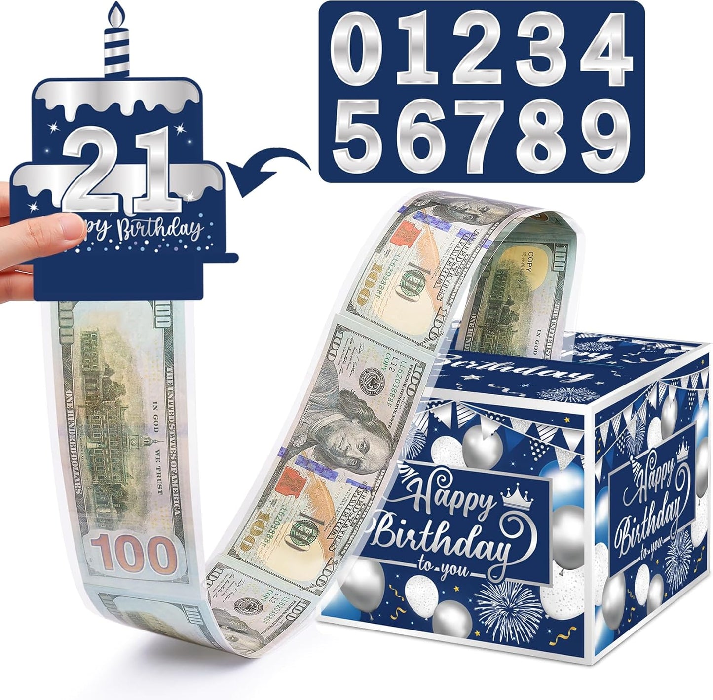 Birthday Money Box for Cash Gift Pull, Surprise Gift Boxes for Money, Money Holder Box with Pull Out Happy Birthday Card and 50Pcs Transparent Bags, Money Gift Ideas for Kids and Adults