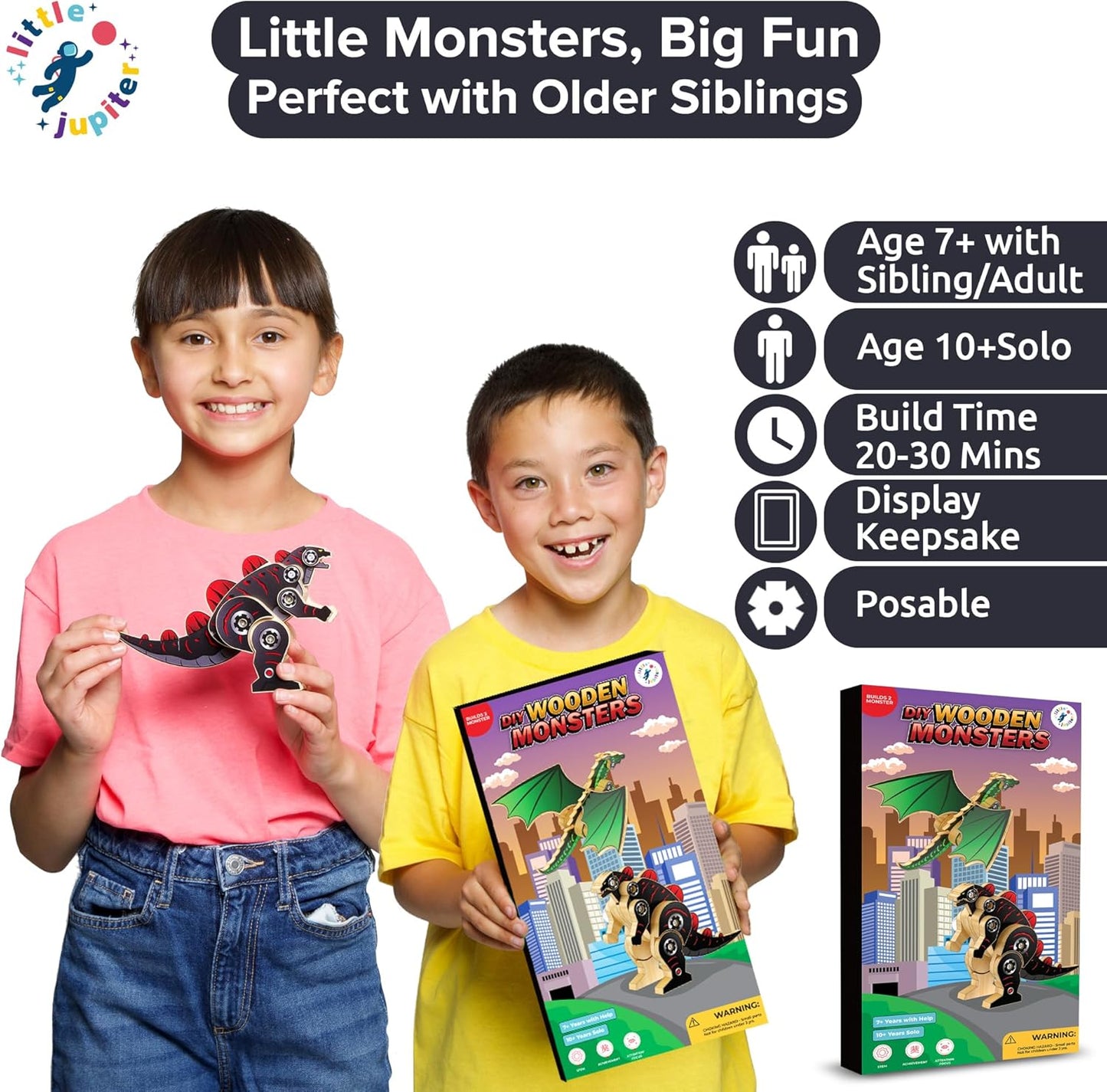 Little Jupiter DIY Wooden Kit with Stickers - Dinosaur Toys for Kids for 7-12 Yrs - Dinosaur Toy Woodworking Kits - Wood Crafts - Kids Building Kit - Wooden Crafts (Stegosaurus)
