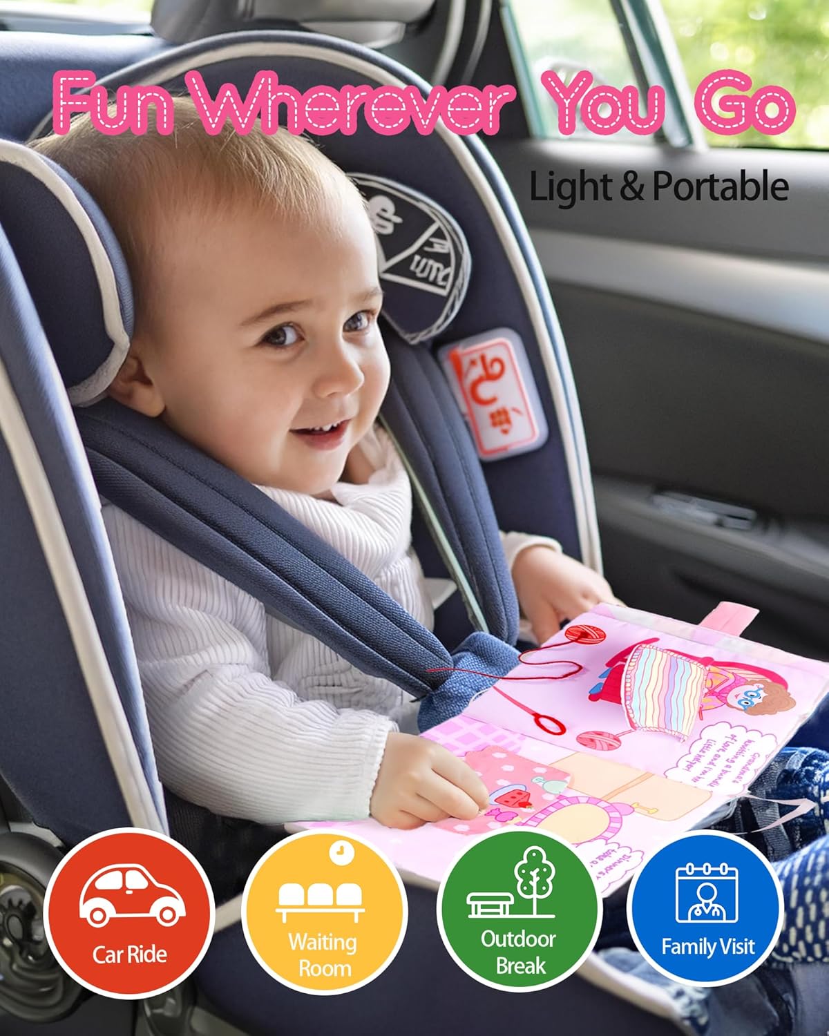 LeyaDoll Interactive Sensory Soft Cloth Book, Educational Crinkle Quiet Activity Busy Book for Babies,Toddler Travel Toy Gift for 1-3 Year Old Boys and Girls (A Berry Special Day)