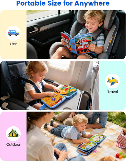 BizyKoady Toddler Busy Book for 1-3, Montessori Felt Busy Book, Busy Board for 1+ Year Old, Toddler Airplane Travel Toys, Educational Learning Activity Books, Girl & Boy Birthday Gift