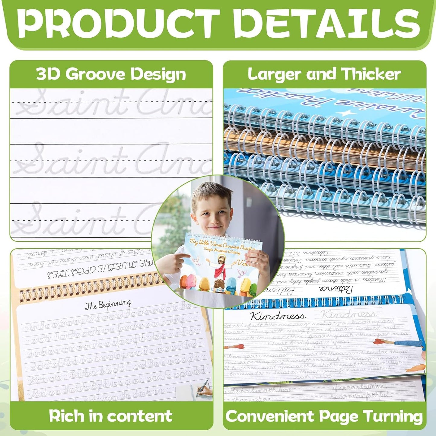 gisgfim Bible Magic Grooved Writing Practice Books for Kids Reusable Grooved Handwriting Workbooks for Kids Ages 3-8 Tracing Bible Magic Copybooks for Christian Sunday School Gifts Prizes（Cursive）
