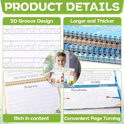 gisgfim Bible Magic Grooved Writing Practice Books for Kids Reusable Grooved Handwriting Workbooks for Kids Ages 3-8 Tracing Bible Magic Copybooks for Christian Sunday School Gifts Prizes（Cursive）
