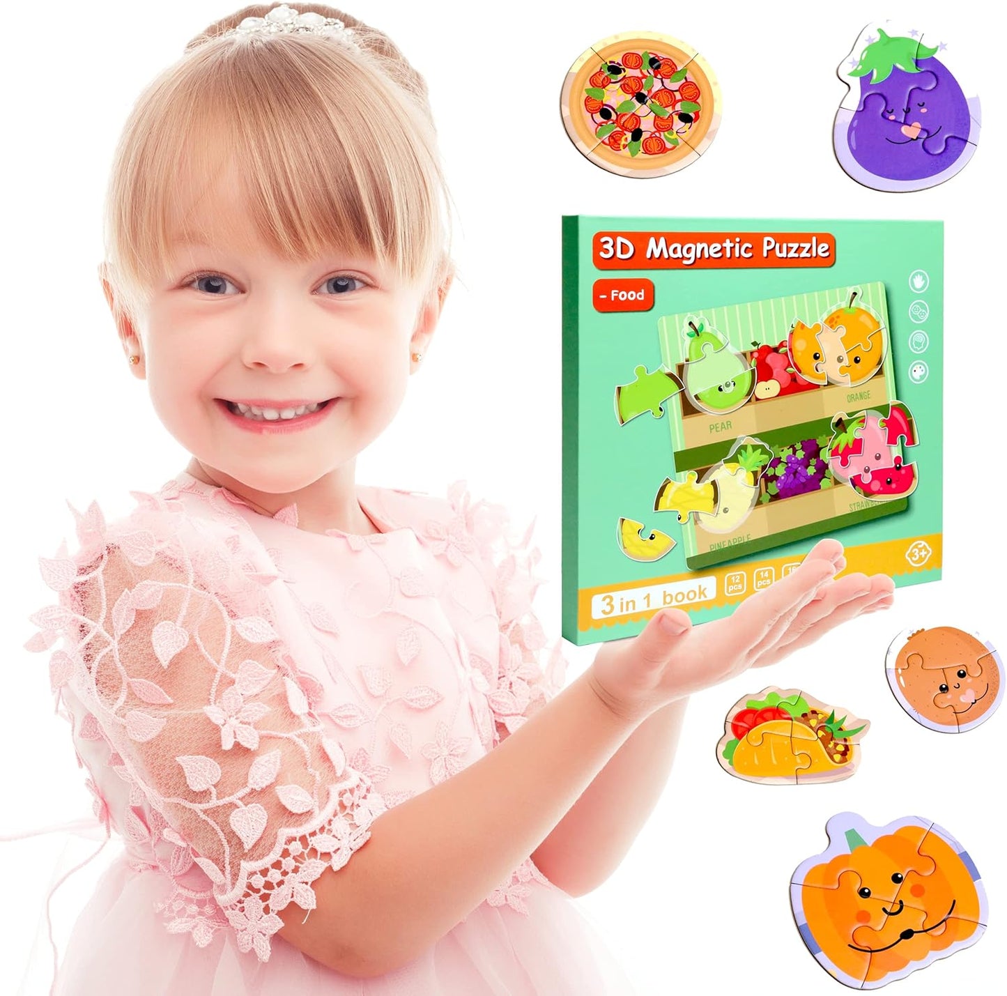 Magnetic Puzzles for Kids Ages 1-3, Travel Toddler Puzzles Ages 2-4 Year, Excavator Refrigerator Magnet for Kids Learning Gift for Road Trip