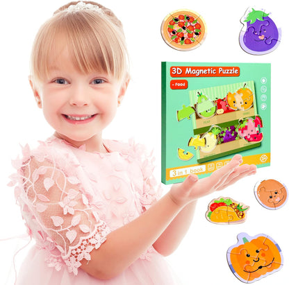 Magnetic Puzzles for Kids Ages 1-3, Travel Toddler Puzzles Ages 2-4 Year, Excavator Refrigerator Magnet for Kids Learning Gift for Road Trip