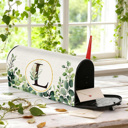 Tiamon Monogrammed L Mailbox Covers Magnetic Eucalyptus Welcome Letter Box Wrap Standard Size 21x18 Inch Spring Summer Leaves Mailbox Decor Eucalyptus Letter Numbers Decoration for Outdoor Garden Yard