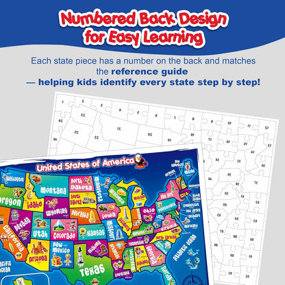 United States Map Puzzle for Kids Ages 4-8 - 103 Piece USA Geography Floor Jigsaw with State Shaped Pieces, Large 18x24 Educational Learning Toy – Each State is Individual Flat Piece