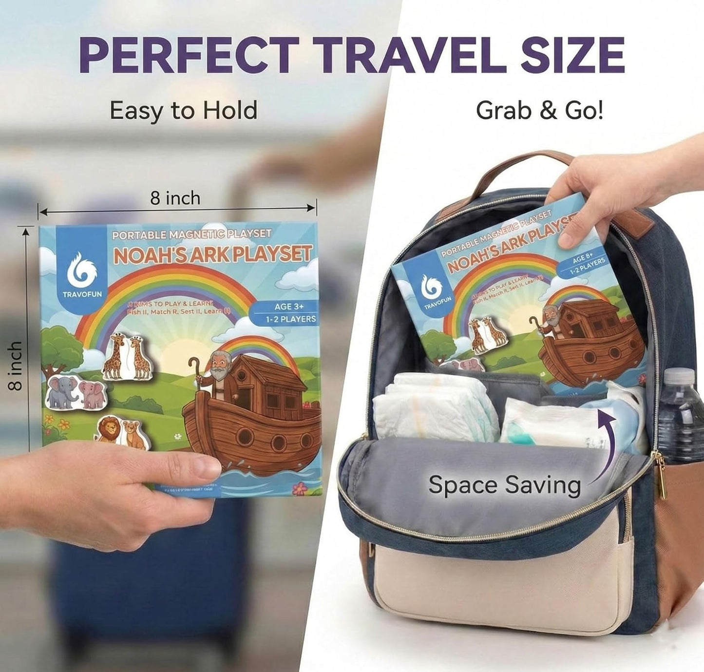 TRAVOFUN Bible Memory Matching Game for Kids - 3-in-1 Magnetic Travel Toy Set with 50 EVA Pieces, Tic-Tac-Toe & Storytime Bingo, Christian Educational Sunday School Games & Church Activities Gift