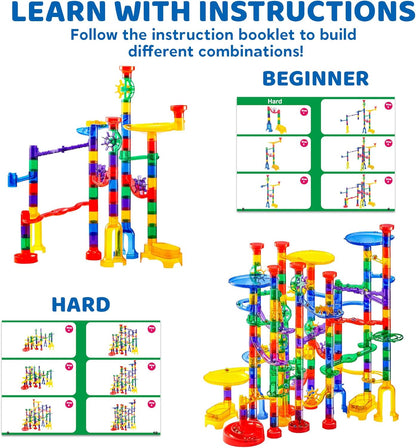 JOYIN 150Pcs Glowing Marble Run- Construction Building Blocks Toys with 5 Glow in The Dark Glass Marbles, STEM Educational Building Block Toy, Birthday Gifts, Easter Basket Stuffers