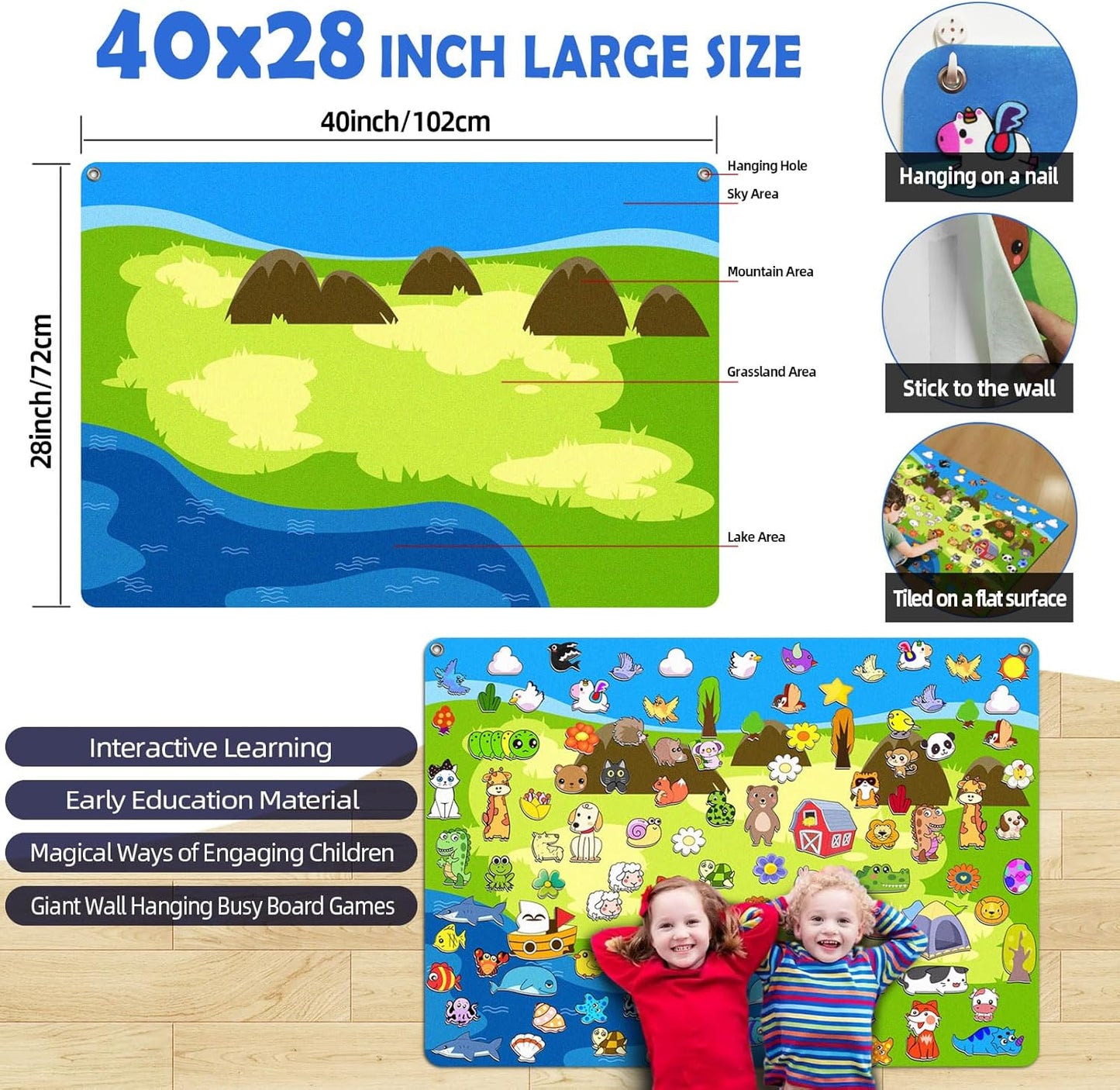 SKOLESK 204Pcs Animals Felt Busy Board Story Set with Storage Bag Preschool Large Wall Storyboard Forest Themed Early Learning Interactive Play Kit Wall Hanging Gift for Toddlers Kids 40 X 28 Inch