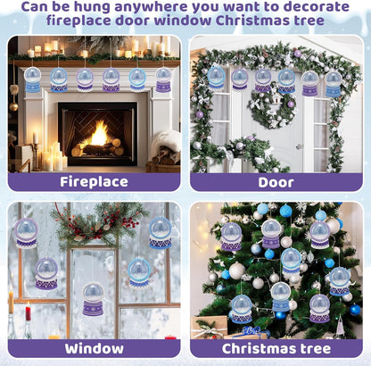 Threehoney 24 Pack Winter DIY Snow Globe Craft Kit for Kids Christmas 3D Shaking Snow Globe Hanging Ornament for Xmas Tree with Glitter Sequins Papers 3D Half Balls and Cards(Blue+Purple)