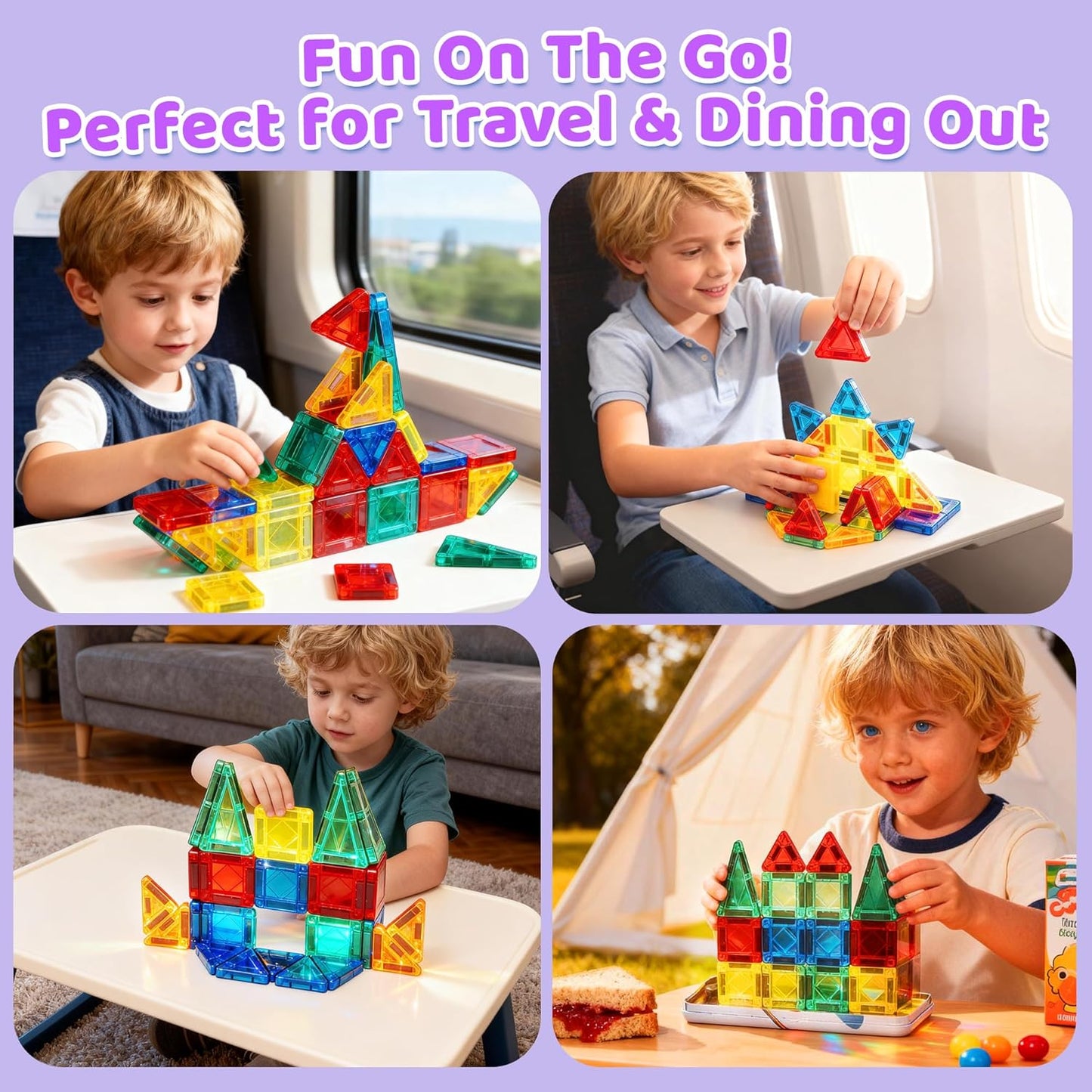 Mruikeny Mini Magnetic Tiles Travel Toddler Toys, Portable Travel Magnetic Tiles Kids Toys for 3 4 5 6 7 8+ Years Old Boys Girls, STEM Learning Magnet Blocks Birthday Chirstmas Gifts