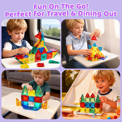 Mruikeny Mini Magnetic Tiles Travel Toddler Toys, Portable Travel Magnetic Tiles Kids Toys for 3 4 5 6 7 8+ Years Old Boys Girls, STEM Learning Magnet Blocks Birthday Chirstmas Gifts