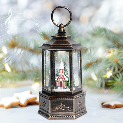 Christmas Snow Globes Lantern, Church and Christmas Tree Christmas Decorations Indoor, 6H Timer Battery & USB Powered Light Up Musical Snow Globes for Kids Women Adults Gift Thanksgiving Home Decor