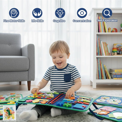 Tilhumt 8 in 1 Busy Book for Toddler 1-3, Montessori Boy Board with Storage Bag for Travel Quiet Learning Sensory Toys, Felt Busy Book for Baby Educational Gift Activities Fine Motor Skills
