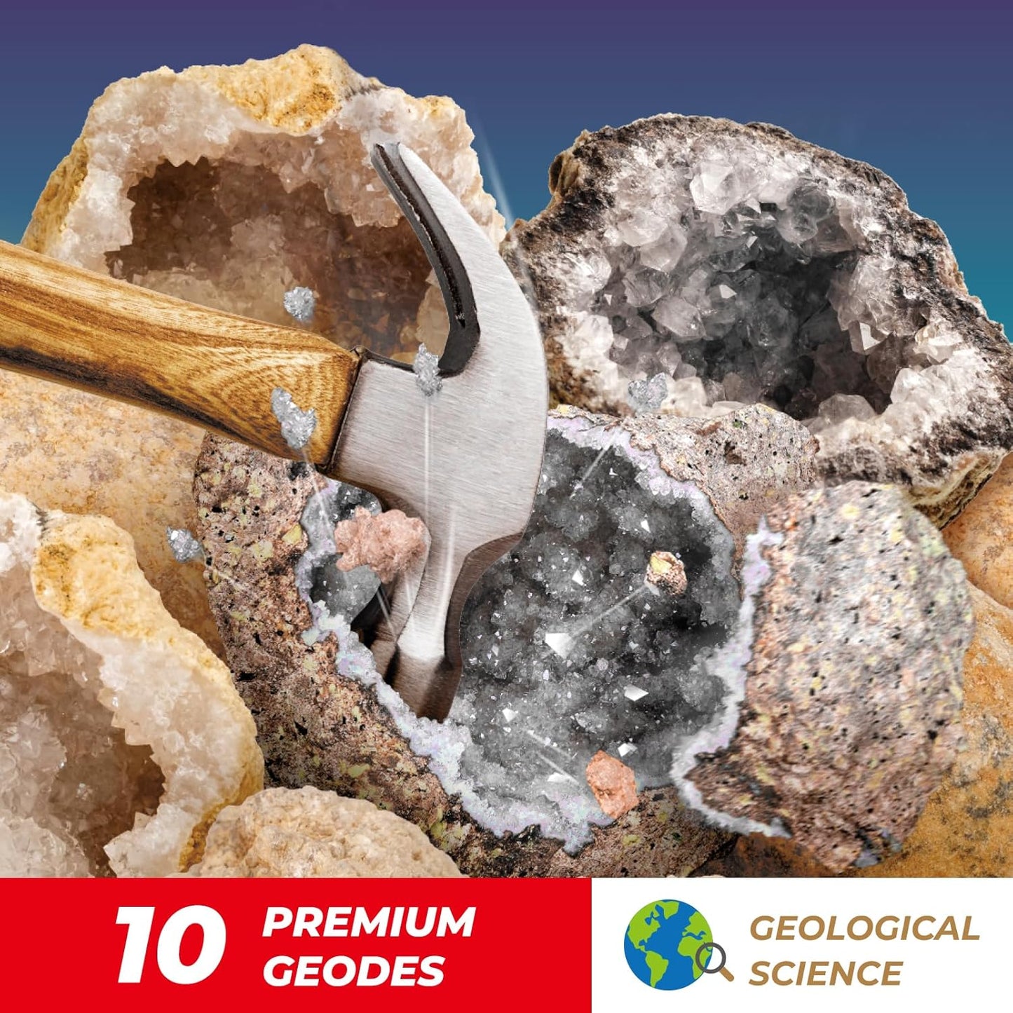 EDUMAN Geodes with Crystals Break Open 10 Premium Geode Kit - Geology Geode Crystal Science Kit - STEM Educational Toys Birthday Gifts for Boys and Girls (Potential for Coloured Geodes Crystals)